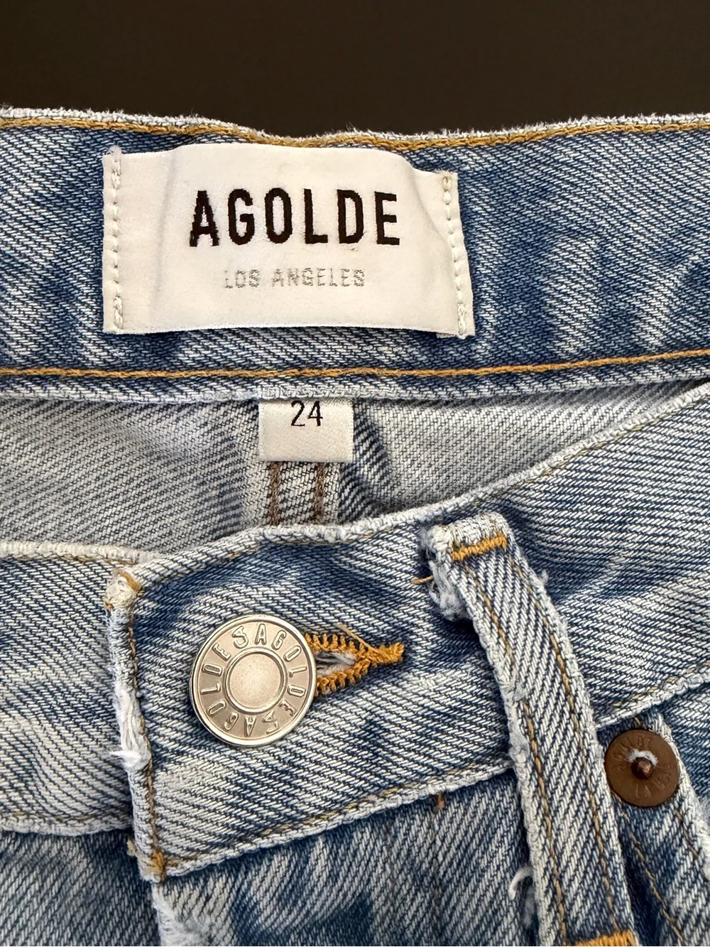 AGOLDE Parker Long Light Wash Distressed High-Rise Denim Shorts